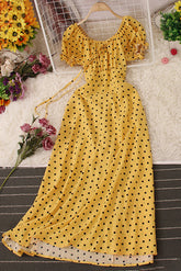 Short Sleeve Ruffle Polka Dots Maxi Dress