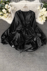 V-Neck Strappy Long Sleeve Mini Dress