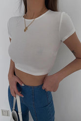Crew Neck Ribbed Tank Tops Fitted Backless Shirts
