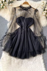 Long Sleeve Gauze Strappy Mini Dress