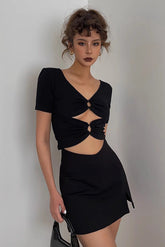 Crew Neck Crisscross Fitted Tops Shirt