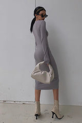 Crew Neck Long Sleeve Bodycon Dress