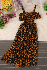 Floral Off Shoulder Strap Ruffle Maxi Dress