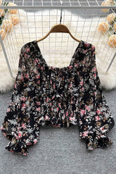 Floral Ruffle Long Sleeve Crop Top
