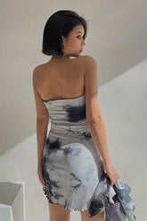 Allover Print Crop Shirt and Sleeveless Bodycon Dress Two Piece Set