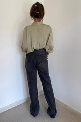 High Waist Buckle Detail Straight Leg Jeans