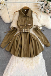 Sleeveless Lapel Buttons Mini Dress