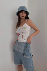 Pattern Print Short Sleeve Tank Tops Fitted Basic Cami Tee Shirts