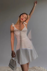 Embroidery Lace Up Dress