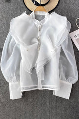 Lace Buttons Long Sleeve Shirt Top