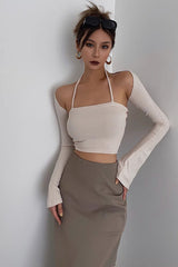 Long Sleeve Ribbed Fitted Tops Shirt