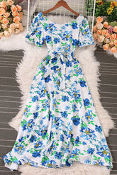 Floral V-Neck Short Sleeve Maxi Dress
