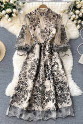 Embroidery Long Sleeve Maxi Dress
