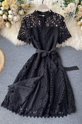 Lace Hollow Short Sleeve Dress