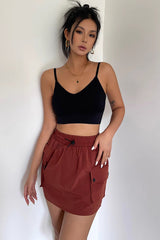 Drawstring Elastic Waist Shorts Skirt