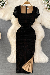 Retro Lace Short Sleeve Maxi Dress