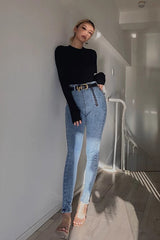 Crew Neck Ribbed Tops Fitted Basic Shirt