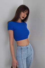 Crew Neck Ribbed Tank Tops Fitted Backless Shirts