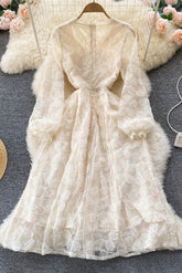 Lace V-Neck Long Sleeve Maxi Dress