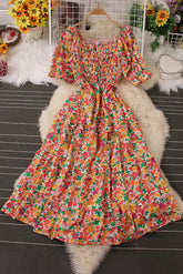 Floral Short Sleeve Ruffle Maxi Dress