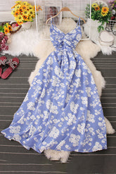 Floral Strap Sleeveless Ruffle Maxi Dress