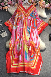 Boho V-Neck Short Sleeve Print Maxi Dress