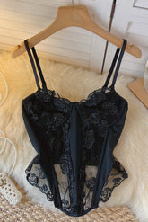 Embroidery Gauze Off Shoulder Cami Crop Vest Tank Top