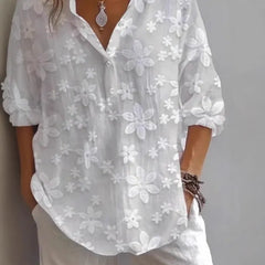 Floral Embroidery Button Down Casual Loose Shirt