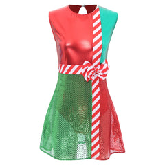 Christmas Sequined Sleeveless Costume Mini Dress, Holiday Party Outfit
