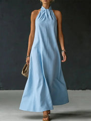 Halter Neck Linen Blend Maxi Dress