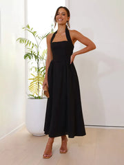 Halter Neck Flared Midi Dress