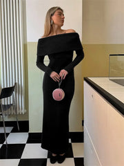 Off Shoulder Ribbed Knit Maxi Dress