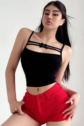 Bow Strap Hollow Cami Crop Vest Tank Top