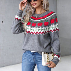 Christmas Cartoon Print Round Neck Pullover Sweater