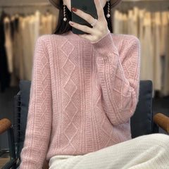Crew Neck Diamond Jacquard Pullover Sweater