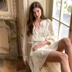 Lace Embroidery Princess Sleeve Loose Mini Dress