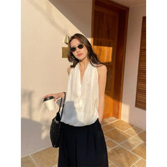 Solid Sleeveless V-Neck Loose Casual Top