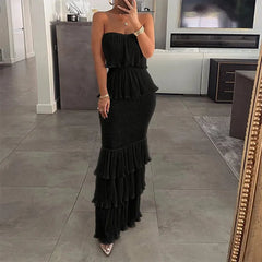 Strapless Ruffle Slim Long Dress