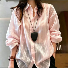 Striped Textured Oversized Button Down Shirt