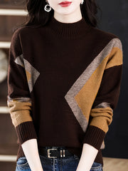 High Neck Color Block Knit Sweater