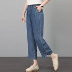 Elastic Waist Nine Point Straight Jeans