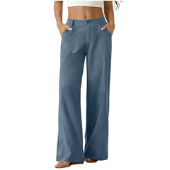 Casual Mid Waist Wide Leg Cotton Linen Pants