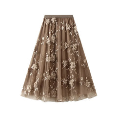 3D Floral Embroidered Tulle Maxi Skirt