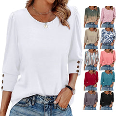 Puff Sleeve Button Cuff Half Sleeve T-Shirt