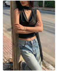 Black Cowl Neck Sleeveless Cami Top