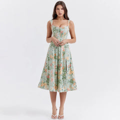 Floral Print Corset Midi Dress