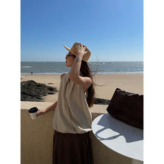 Solid Sleeveless V-Neck Loose Casual Top