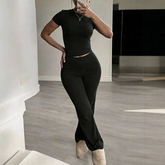 Crew Neck Short Sleeve Ruched Crop Top