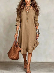 Ruffle Hem Linen Midi Dress