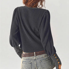 Waffle Knit Button Cuff Top